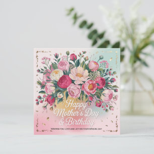Cartes Pour Fêtes Annuelles Double Célébration Anniversaire & Fête des Mères