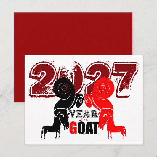 Cartes Pour Fêtes Annuelles Double Odd Goat Chinese Year Zodiac 2027 PostC H (Devant / Derrière)