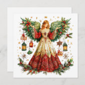 Cartes Pour Fêtes Annuelles Douce ange de Noël avec lanternes allumées (Devant / Derrière)
