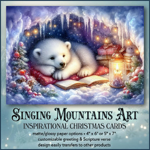 Cartes Pour Fêtes Annuelles Douce nuit de Noël Ours mignon & Livre Chrétien