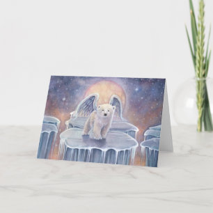 Cartes Pour Fêtes Annuelles Douce Ourson Polaire Ange Fantaisie Artistique Fau