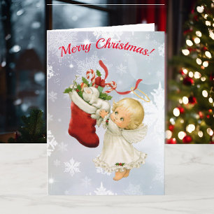 Cartes Pour Fêtes Annuelles Douce petit ange et chaton de Noël Votre Texte