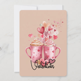 Cartes Pour Fêtes Annuelles Douces Boissons & Mugs Roses pour la Saint-Valenti