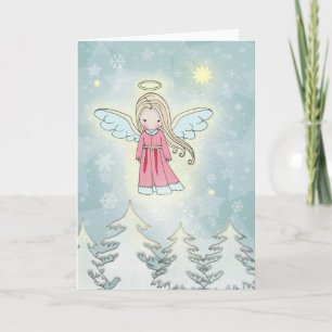 Cartes Pour Fêtes Annuelles Doux Ange de Noël au-dessus des Arbres