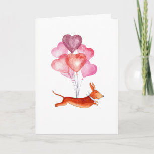 Cartes Pour Fêtes Annuelles Doux aquarelle mignonne avec ballons cardiaques