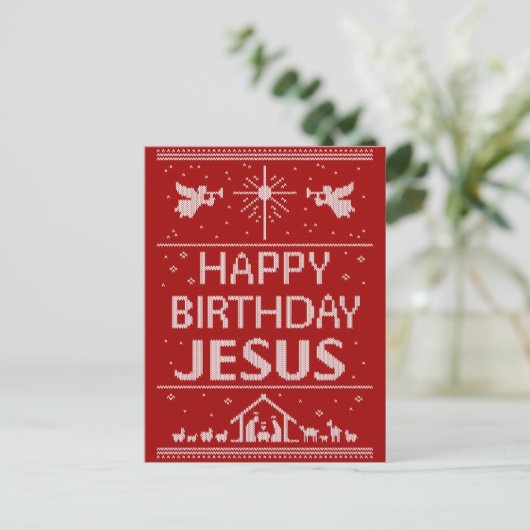Cartes Pour Fêtes Annuelles Doux de Noël moche Design Joyeux anniversaire Jésu (Debout devant)