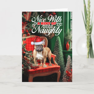 Cartes Pour Fêtes Annuelles Doux Tan Frenchie Chien de Noël Naughty Nice