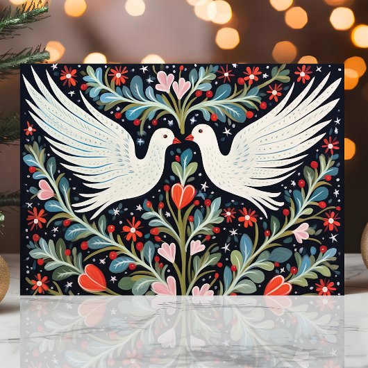 Cartes Pour Fêtes Annuelles Doves d'art populaire et Noël floral