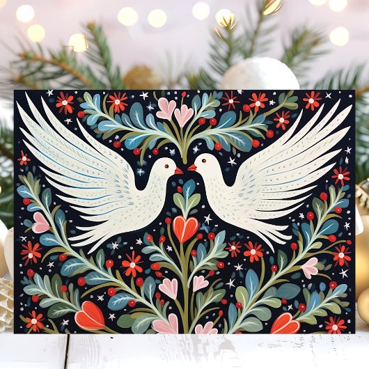 Cartes Pour Fêtes Annuelles Doves d'art populaire et Noël floral