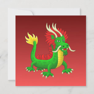 Cartes Pour Fêtes Annuelles Dragon Chinois Dessiné à la Main Vert