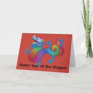 Cartes Pour Fêtes Annuelles Dragon coloré la nouvelle année chinoise rouge C