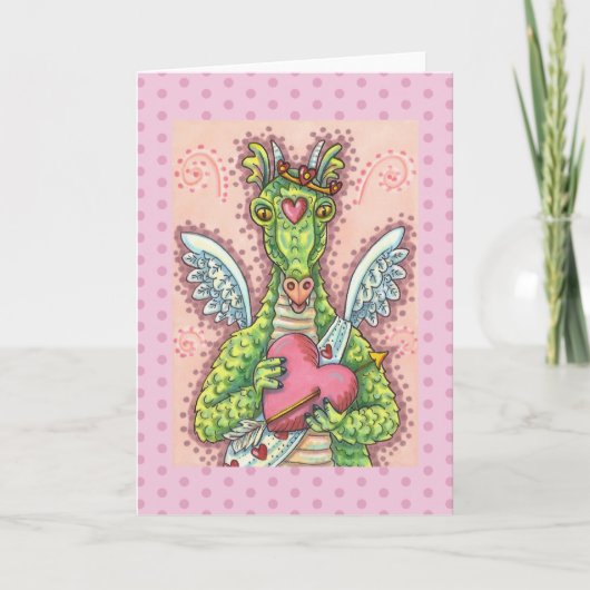 CARTES POUR FÊTES ANNUELLES DRAGON CUPIDE, COEUR ET FLÈCHE IMAGINAIRE VALENTIN (Devant)