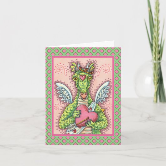 CARTES POUR FÊTES ANNUELLES DRAGON CUPIDE, COEUR ET FLÈCHE IMAGINAIRE VALENTIN (Devant)