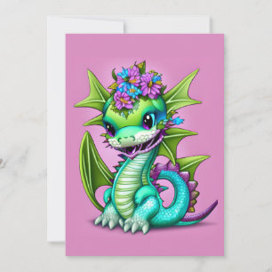 Cartes Pour Fêtes Annuelles Dragon de bébé pourpre et vert