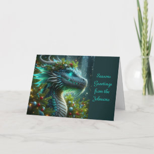 Cartes Pour Fêtes Annuelles Dragon de Noël Turquoise Magique