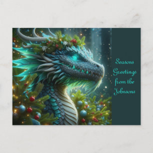 Cartes Pour Fêtes Annuelles Dragon de Noël Turquoise Magique