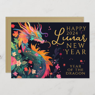 Cartes Pour Fêtes Annuelles Dragon moderne chinois Lunaire Nouvel An Floral