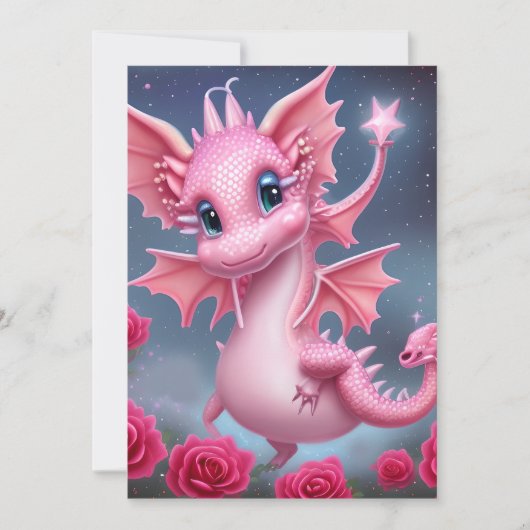 Cartes Pour Fêtes Annuelles Dragon rose mignon aux fleurs roses (Devant)