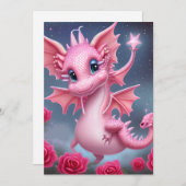 Cartes Pour Fêtes Annuelles Dragon rose mignon aux fleurs roses (Devant / Derrière)
