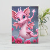 Cartes Pour Fêtes Annuelles Dragon rose mignon aux fleurs roses (Debout devant)