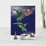 Cartes Pour Fêtes Annuelles Dragon Sleigh de Santa<br><div class="desc">Engendrez Noël dans le traîneau tiré par deux dragons de vol au-dessus d'un village neigeux. À l'intérieur de la carte sont quelques dragons de bébé avec des oeufs et les mots Joyeux Noël et bonne année.</div>