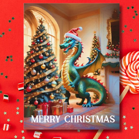 Cartes Pour Fêtes Annuelles Dragon Vert Le Soir De Noël