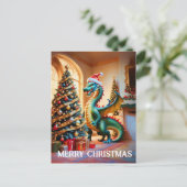 Cartes Pour Fêtes Annuelles Dragon Vert Le Soir De Noël (Debout devant)