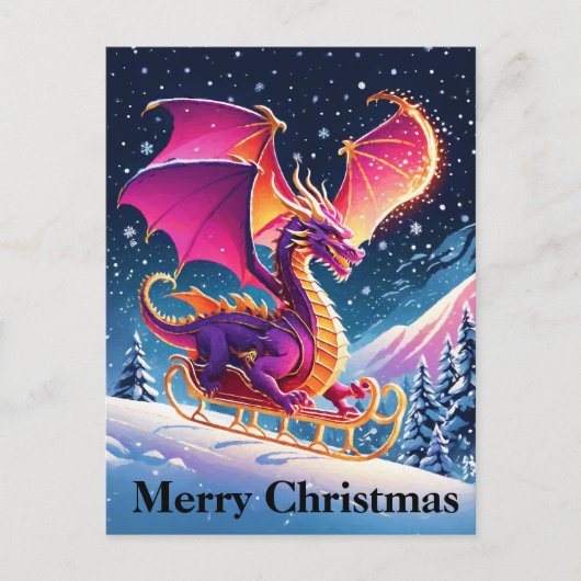 Cartes Pour Fêtes Annuelles Dragon Violet À Père Noël Sled Joyeux Noël (Devant)