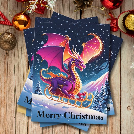 Cartes Pour Fêtes Annuelles Dragon Violet À Père Noël Sled Joyeux Noël