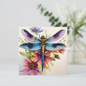 Cartes Pour Fêtes Annuelles Dragonfly Floral Multicolor Art (Debout devant)