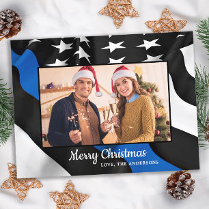 Cartes Pour Fêtes Annuelles Drapeau américain de la ligne bleue mince de Noël