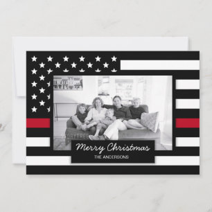 Cartes Pour Fêtes Annuelles Drapeau de la Fine Ligne Rouge de Pompier de Noël