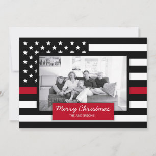 Cartes Pour Fêtes Annuelles Drapeau de la mince ligne rouge de pompier de Noël