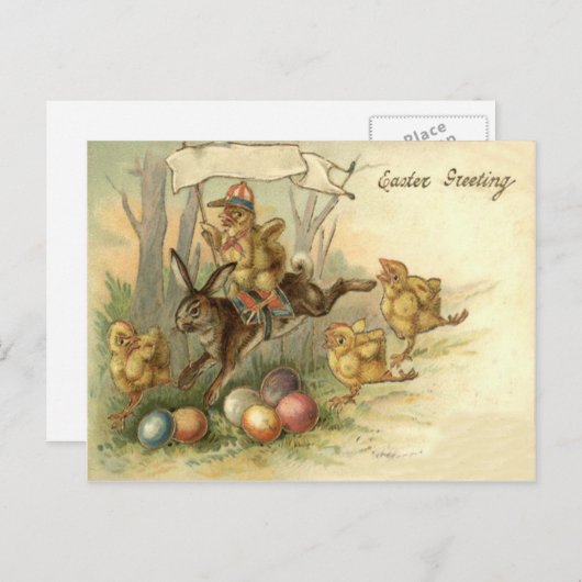 Cartes Pour Fêtes Annuelles Drapeau de l'oeuf peint poulet de Pâques (Devant / Derrière)