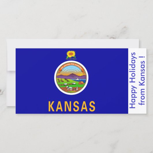 Cartes Pour Fêtes Annuelles Drapeau du Kansas, Joyeuses fêtes des États-Unis. (Devant)