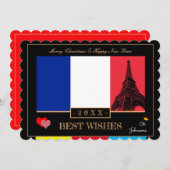 Cartes Pour Fêtes Annuelles Drapeau Français & Eiffel Bonne année Souhaite la  (Devant / Derrière)