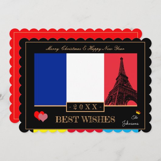 Cartes Pour Fêtes Annuelles Drapeau Français & Eiffel Bonne année Souhaite la  (Devant / Derrière)