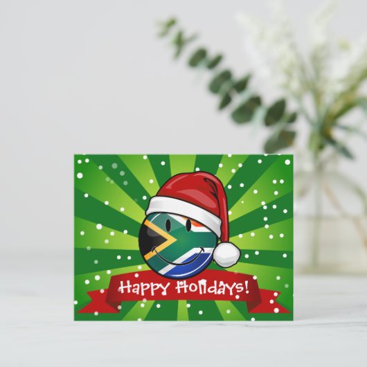 Cartes Pour Fêtes Annuelles Drapeau sud-africain souriant style de Noël (Debout devant)
