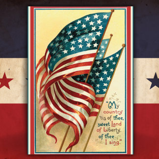 Cartes Pour Fêtes Annuelles Drapeau vintage américain Terre de la Liberté Patr