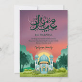 Cartes Pour Fêtes Annuelles Dreamy Sunset Mosque and Crescent Moon Eid Card (Devant)
