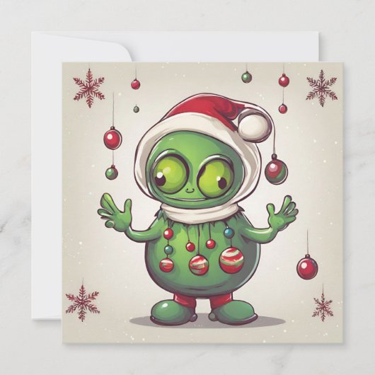 Cartes Pour Fêtes Annuelles Drôle Alien vert Noël (Devant)