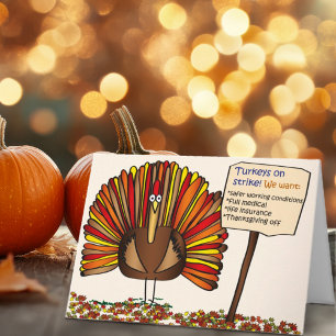 Cartes Pour Fêtes Annuelles Drôle Caricature de Thanksgiving "Turkeys on Strik
