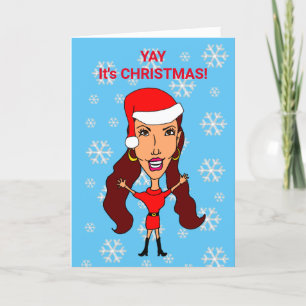 Cartes Pour Fêtes Annuelles Drôle Cartoon Femme Fashionista Noël