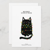 Cartes Pour Fêtes Annuelles Drôle Chat Noir Tangé Dans La Lumière De Noël (Devant / Derrière)
