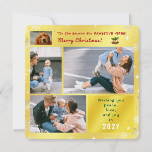 Cartes Pour Fêtes Annuelles Drôle Chien Chat Paix Amour Joie Elégante Photo Or