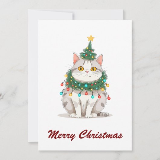 Cartes Pour Fêtes Annuelles Drôle Comic Whimsical Chat Joyeux Arbre de Noël (Devant)