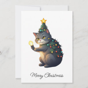 Cartes Pour Fêtes Annuelles Drôle Comic Whimsical Chat Joyeux Arbre de Noël