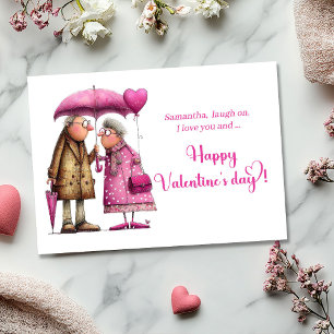 Cartes Pour Fêtes Annuelles Drôle Couple d'Amour Rose Chaud Saint-Valentin Fan
