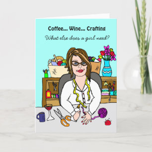 Cartes Pour Fêtes Annuelles Drôle Crafting Card Vin, Café et Artisanat