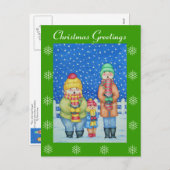 Cartes Pour Fêtes Annuelles drôle de chanteurs de carol dans la neige design d (Devant / Derrière)
